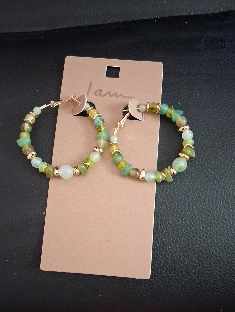 I Am Green Beaded Hoop Earrings